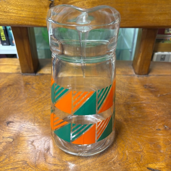 Vintage glass pitcher / jug with orange and green plaid pattern - Picture 3 of 7